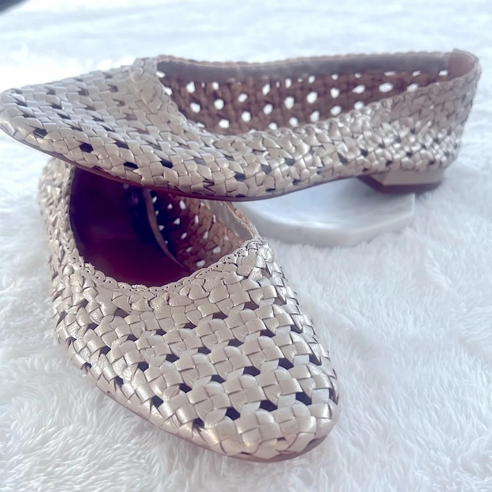 Halston Heritage Gold Woven Flats